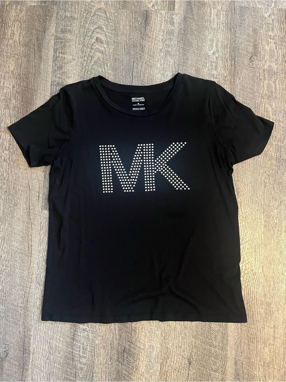 Michael Kors Black Women’s Medium Short-Sleeve Tee with Studded MK Logo